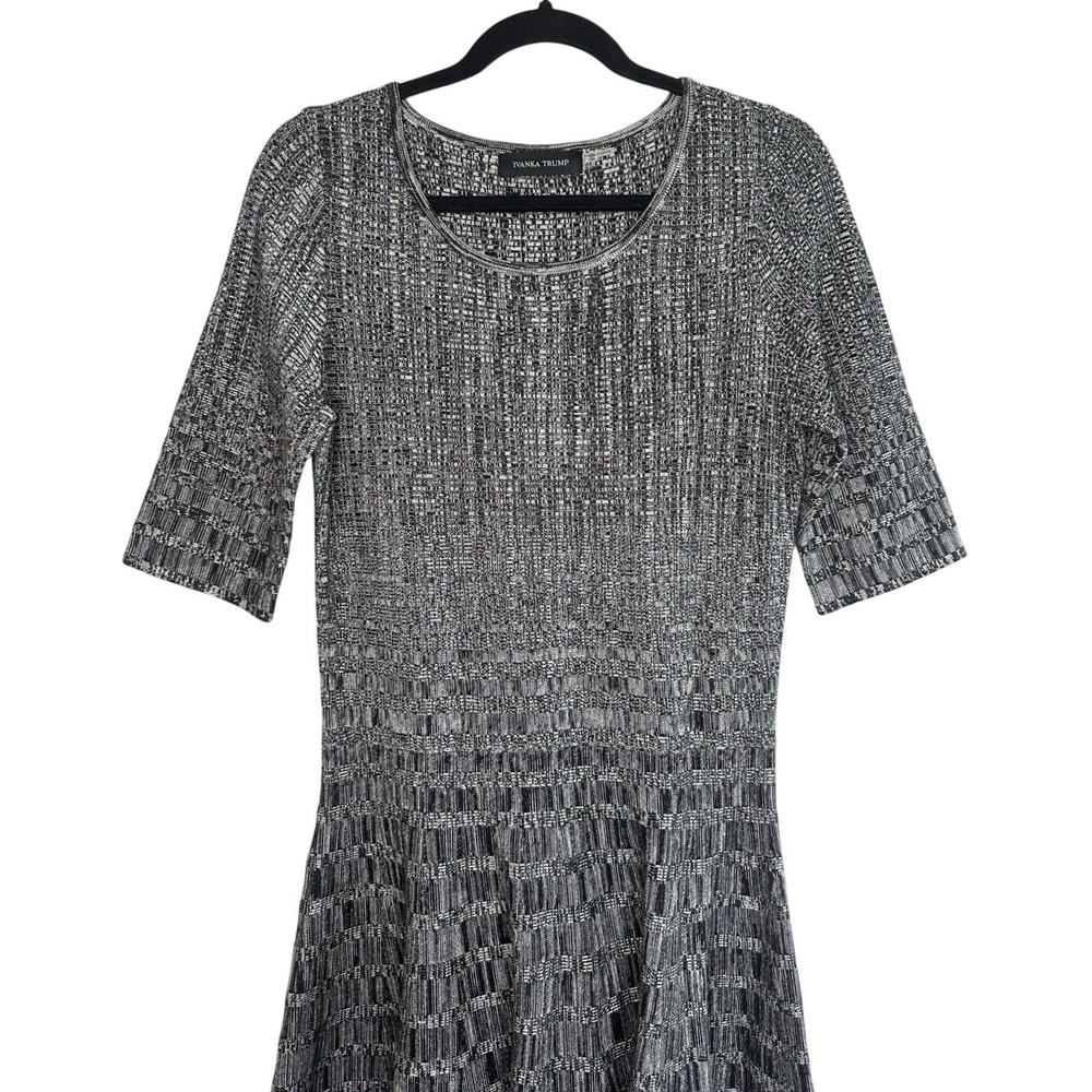 Ivanka Trump Knit Sweater Dress M Fit Flare Circle Marled Gray Black Knee Length - Picture 3 of 12